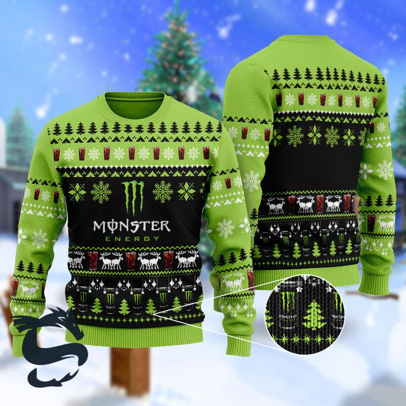 Christmas Scenes With Monster Energy Ugly Sweater - Santa Joker