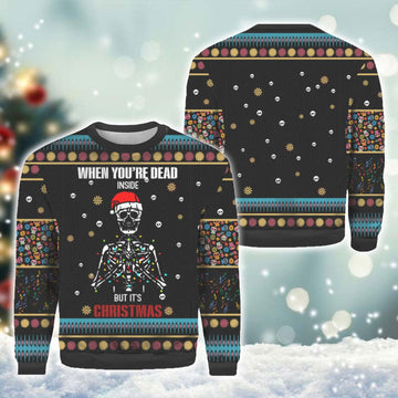 Christmas Vibes Skeleton Santa Ugly Sweater - Santa Joker