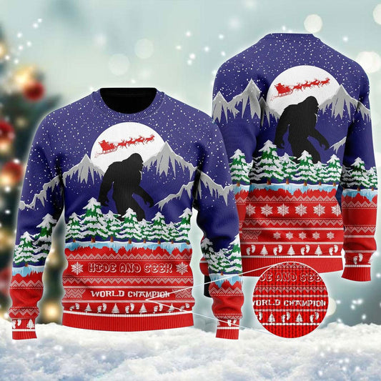 Christmas With Bigfoot Ugly Sweater - Santa Joker