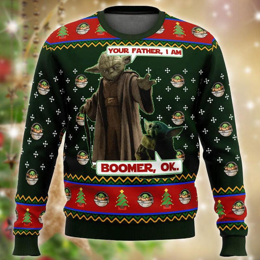 Christmas Yoda Boomer Ugly Sweater - Santa Joker