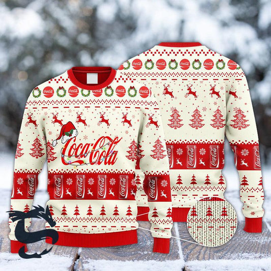 Coca Cola Reindeer Snowy Night Ugly Sweater - Santa Joker