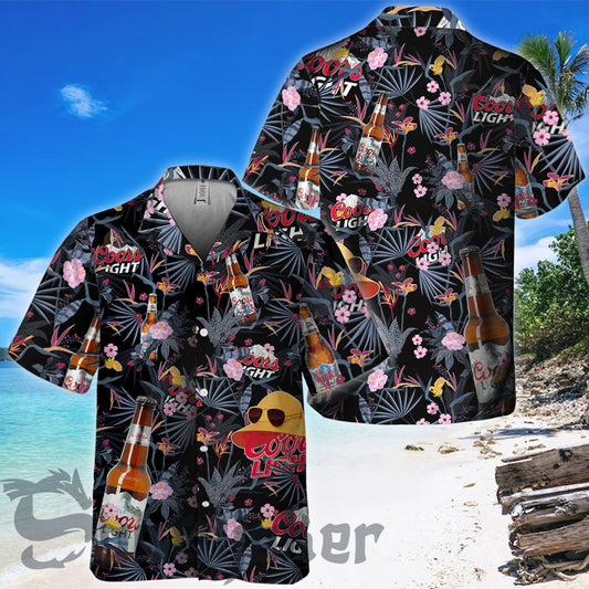 Dark Tropical Coors Light Hawaiian Shirt