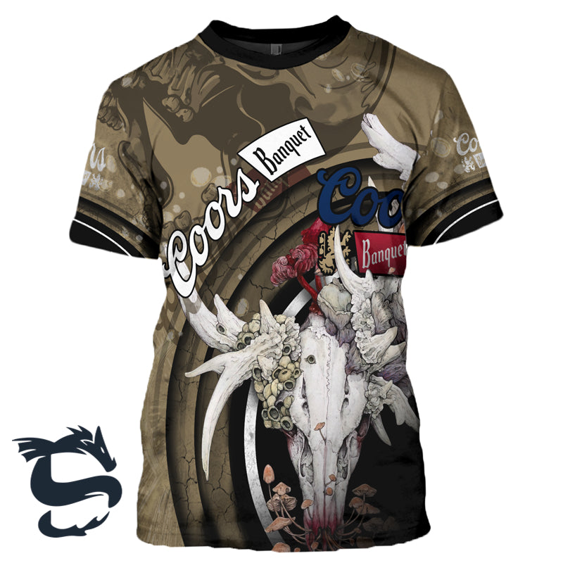 Coors Banquet Deer Skull With Mushrooms T-shirt