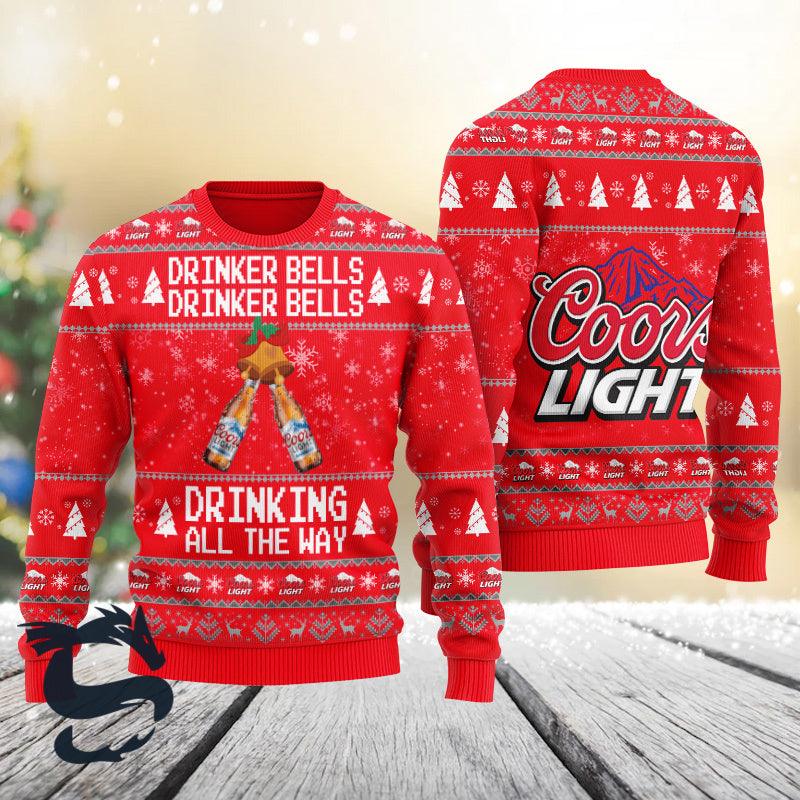 Coors Light Drinker Bells Drinking All The Way Christmas Ugly Sweater - Santa Joker
