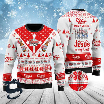 Coors Light In My Veins Jesus In My Heart Ugly Sweater - Santa Joker