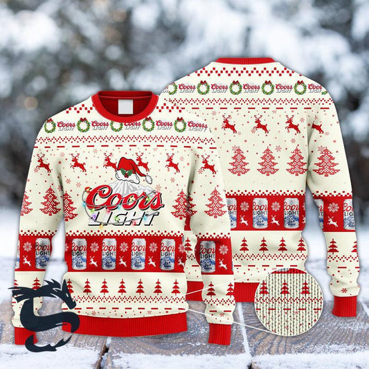 Coors Light Reindeer Snowy Night Ugly Sweater - Santa Joker