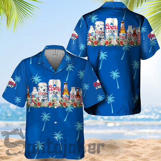 Blue Palm Tree Coors Light Hawaiian Shirt