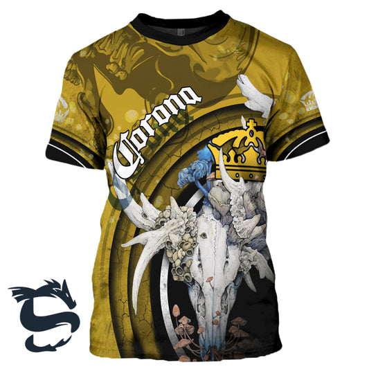 Corona Extra Deer Skull With Mushrooms T-shirt