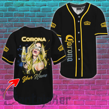 Personalized The Girl Get Drunk With Corona Baseball Jersey