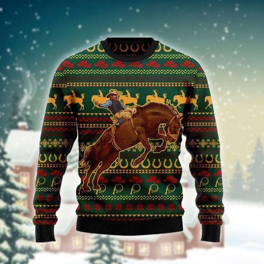 Cowboy On Bucking Horse Ugly Sweater - Santa Joker