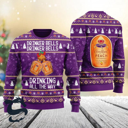Crown Royal Drinker Bells Drinking All The Way Christmas Ugly Sweater - Santa Joker