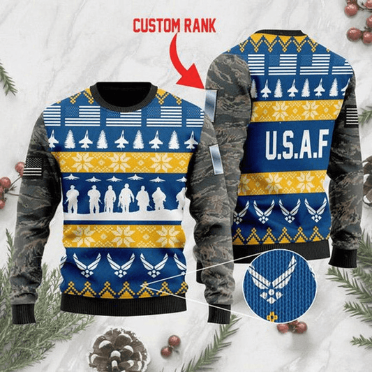 Custom rank US Air Force Christmas Sweater - Santa Joker