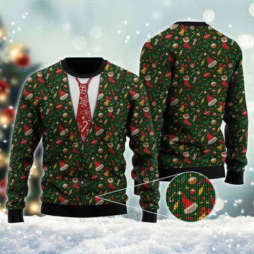 Cute Christmas Seamless Pattern Ugly Sweater - Santa Joker