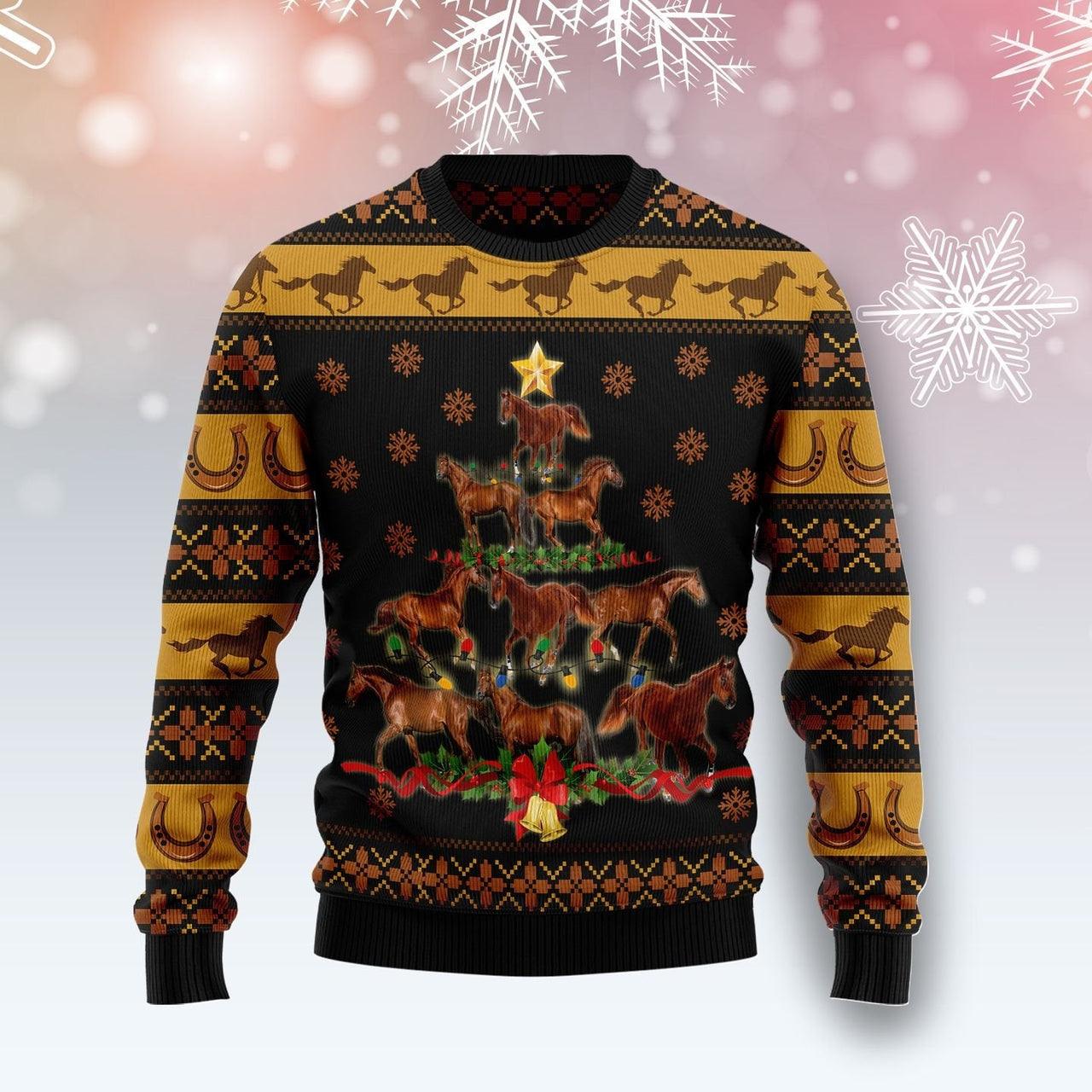 Cute Horse Christmas Tree Light Ugly Sweater - Santa Joker