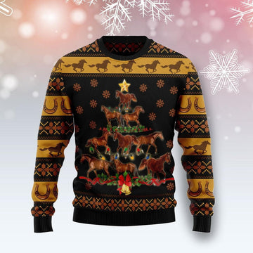 Cute Horse Christmas Tree Light Ugly Sweater - Santa Joker