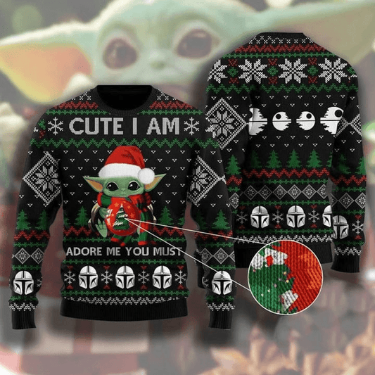 Cute I Am Adore Me You Must Baby Yoda Christmas Sweater - Santa Joker