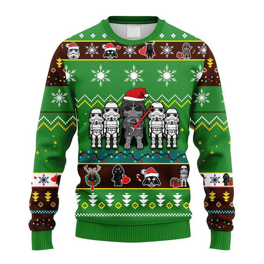 Darth Vader And Strormtrooper Ugly Sweater - Santa Joker