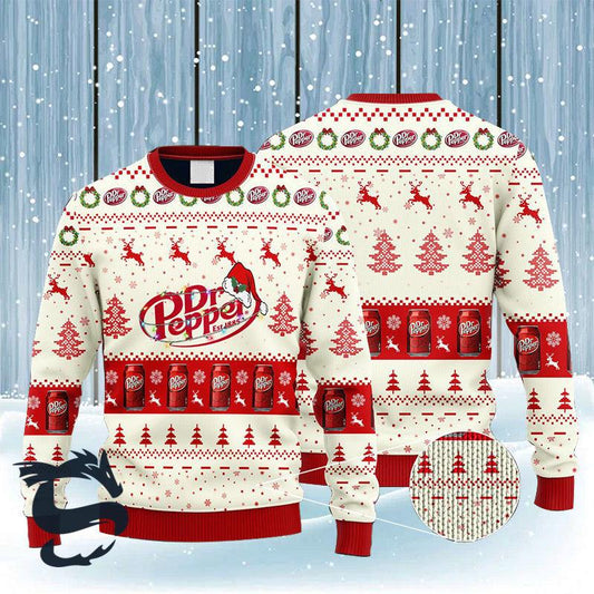 Dr Pepper Reindeer Snowy Night Ugly Sweater - Santa Joker