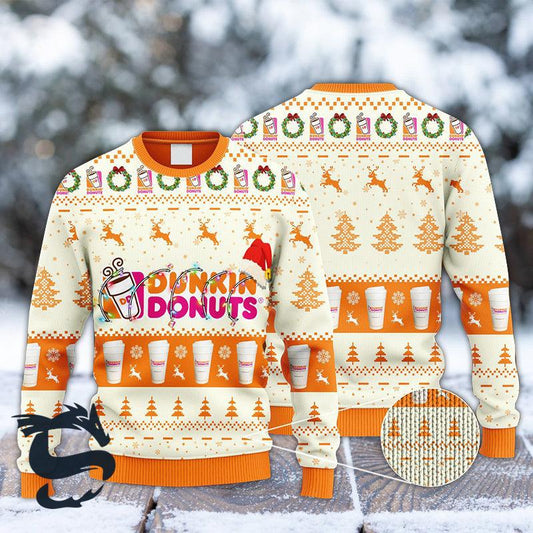 Dunkin' Donuts Reindeer Snowy Night Ugly Sweater - Santa Joker