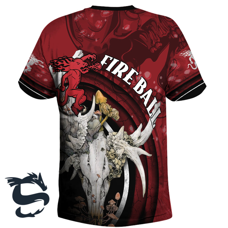 Fireball Deer Skull With Mushrooms T-shirt