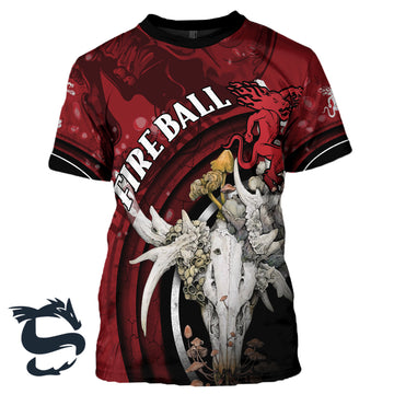 Fireball Deer Skull With Mushrooms T-shirt