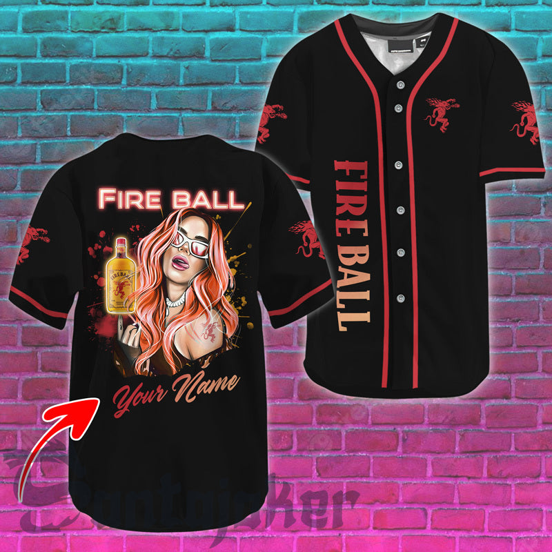 Personalized The Girl Get Drunk With Fireball Baseball Jersey