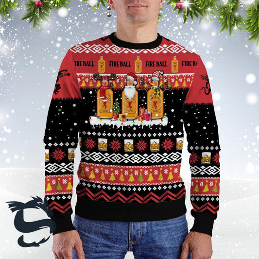 Fireball Whiskey Santa Reindeer Snowflake Ugly Sweater - Santa Joker