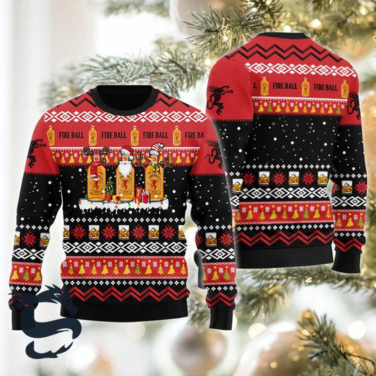 Fireball Whiskey Santa Reindeer Snowflake Ugly Sweater - Santa Joker