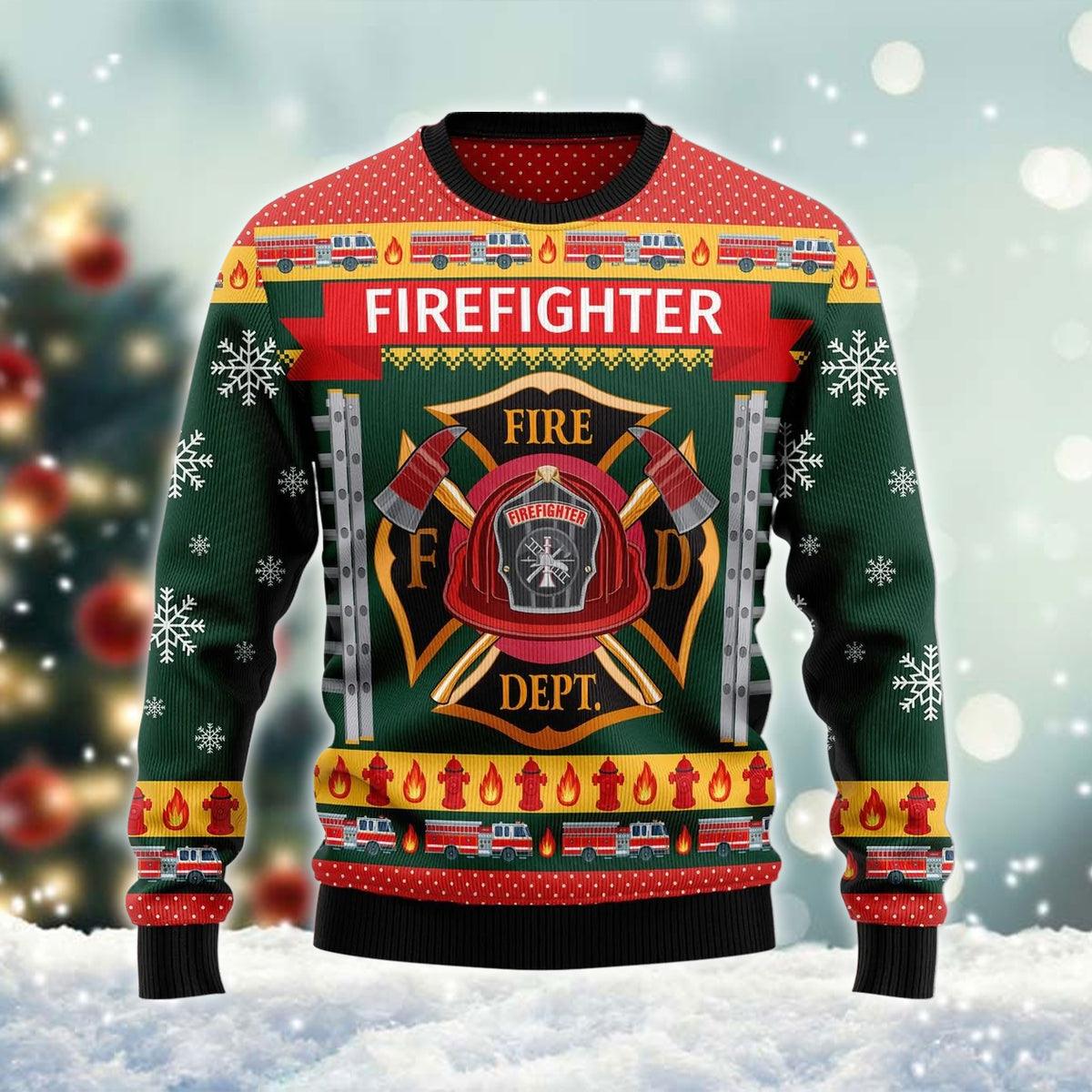Firefighter Fire Dept Xmas Ugly Sweater - Santa Joker