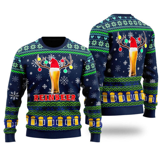 Funny Beer Lover Reindeer Christmas Ugly Sweater - Santa Joker