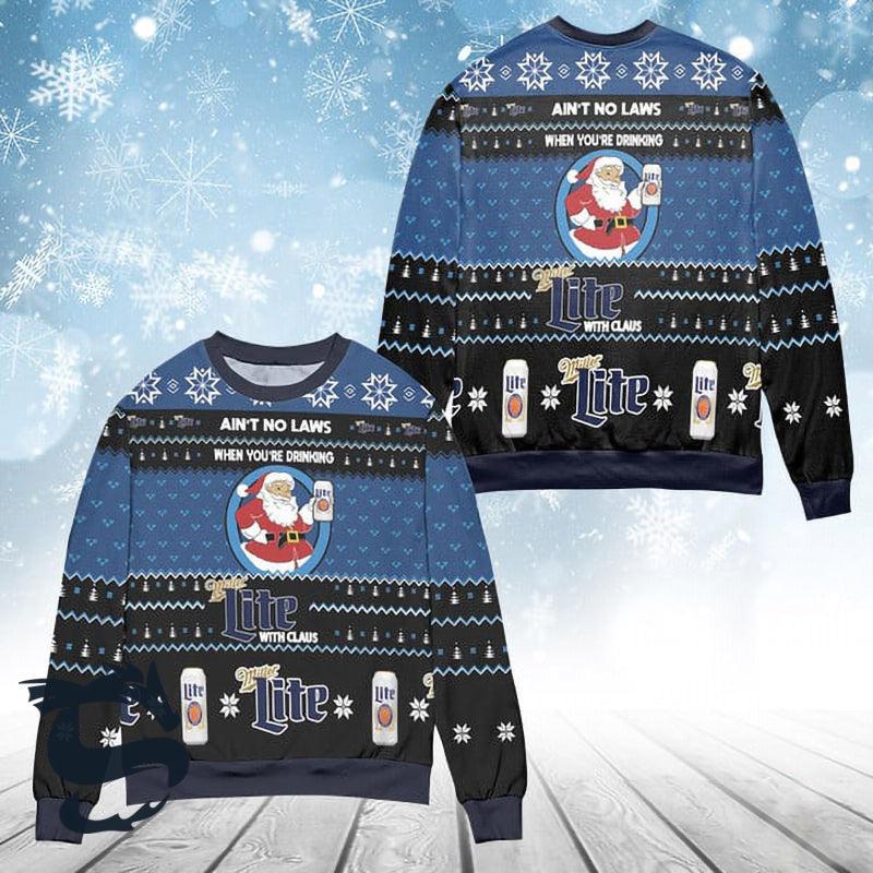 Funny When You’re Drinking Miller Lite With Santa Claus Ugly Sweater - Santa Joker