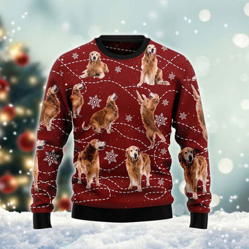 Golden Retriever Love Snow Ugly Sweater - Santa Joker