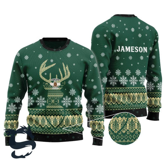 Green Jameson Reindeer Snowy Christmas Sweater - Santa Joker