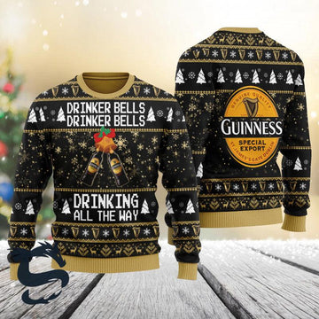 Guinness Drinker Bells Drinking All The Way Christmas Ugly Sweater - Santa Joker