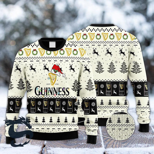 Guinness Reindeer Snowy Night Ugly Sweater - Santa Joker