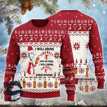 I Will Drink Fireball Whiskey Here Or There Christmas Ugly Sweater - Santa Joker