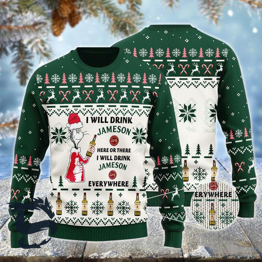 I Will Drink Jameson Here Or There Christmas Ugly Sweater - Santa Joker
