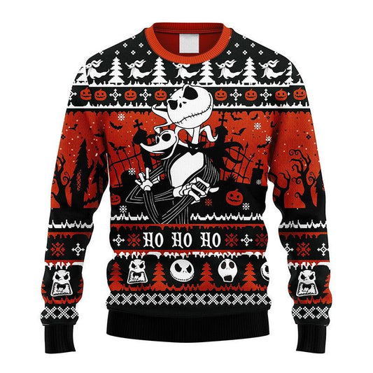 Jack Skellington And Zero Nightmare Before Christmas Ugly Sweater - Santa Joker