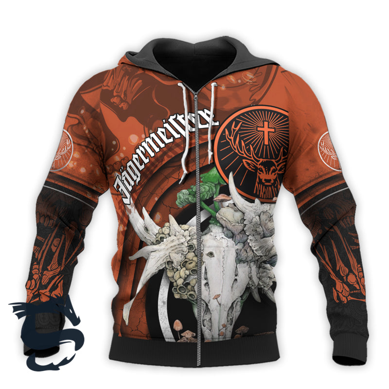 Personalized Jagermeistert Deer Skull With Mushrooms Zip Hoodie