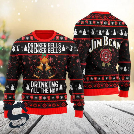 Jim Beam Drinker Bells Drinking All The Way Christmas Ugly Sweater - Santa Joker