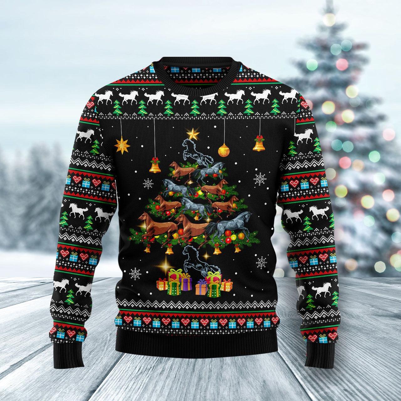 Jingle Bell Horses Christmas Tree Ugly Sweater - Santa Joker