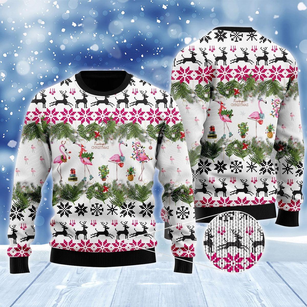 Jingle Bells And Pink Flamingo Xmas Ugly Sweater - Santa Joker