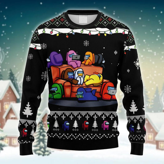 Let's Play Among Us On Christmas Night Ugly Sweater - Santa Joker
