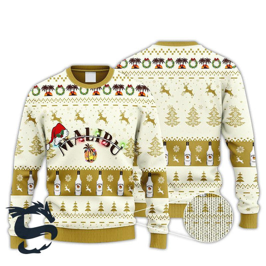 Malibu Rum Reindeer Snowy Night Ugly Sweater - Santa Joker