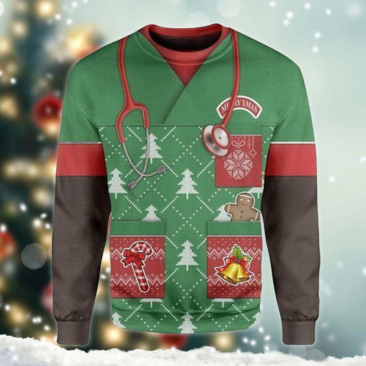 Merry Xmas African American Nurse Ugly Sweater - Santa Joker