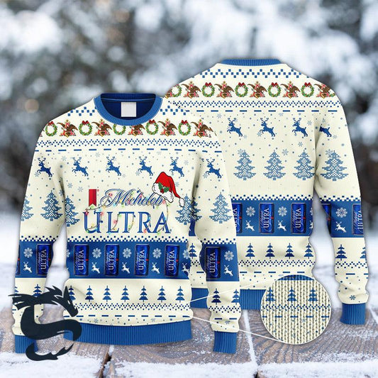 Michelob Ultra Reindeer Snowy Night Ugly Sweater - Santa Joker