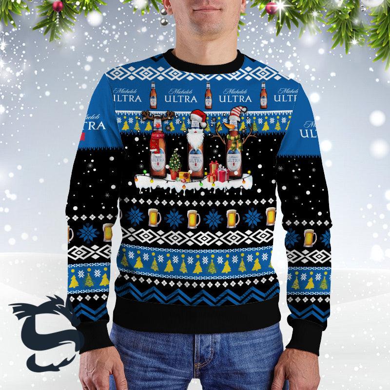 Michelob Ultra Santa Reindeer Snowflake Christmas Sweater - Santa Joker