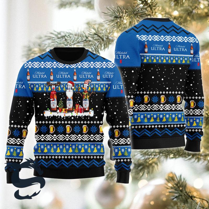 Michelob Ultra Santa Reindeer Snowflake Christmas Sweater - Santa Joker