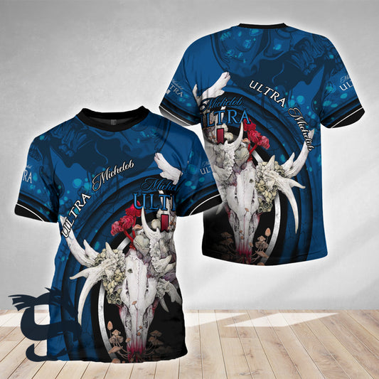 Michelob ULTRA Deer Skull With Mushrooms T-shirt