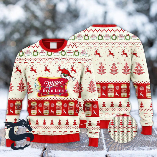 Miller High Life Reindeer Snowy Night Ugly Sweater - Santa Joker